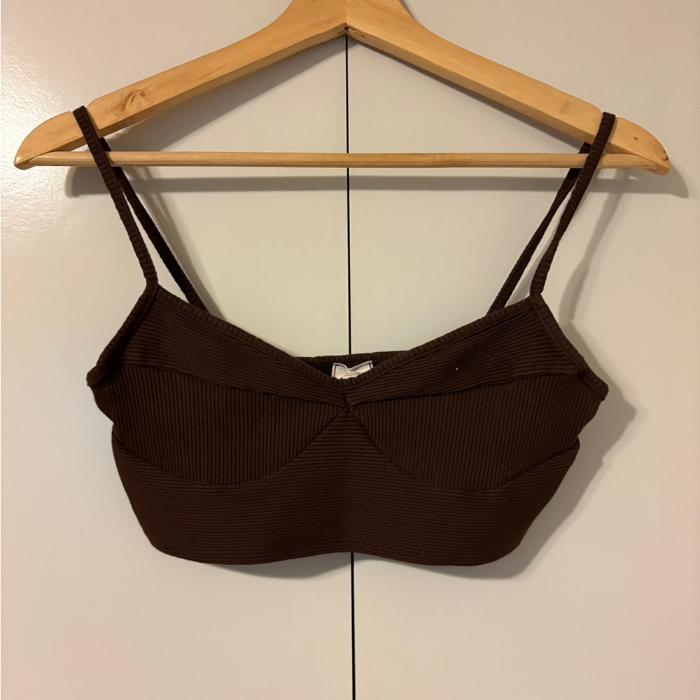 Brown and green ribbed crop top